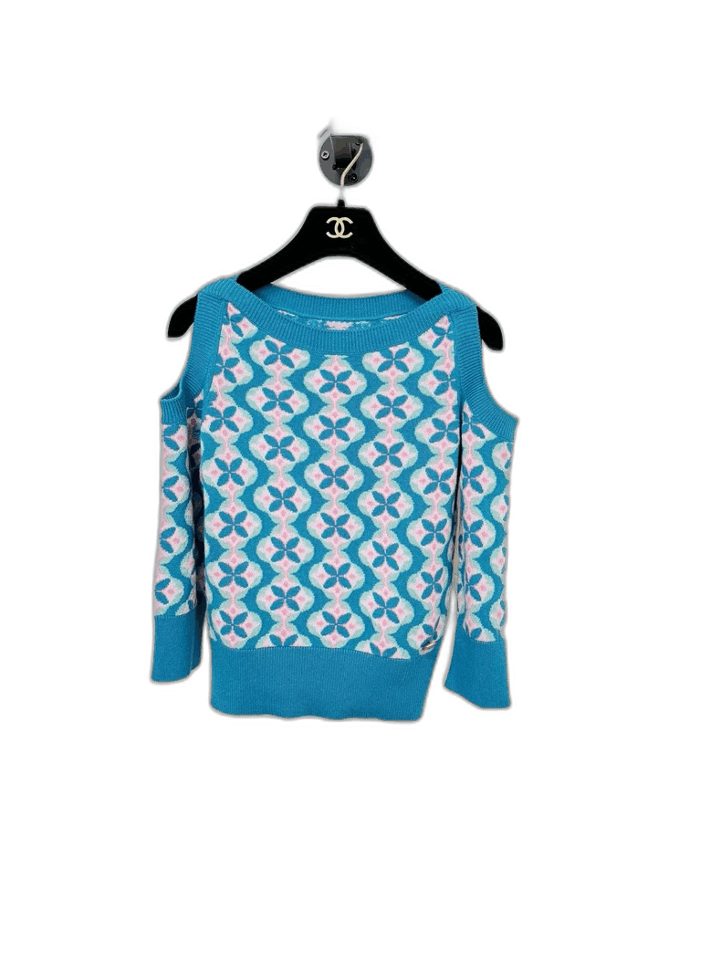 Chanel Chanel Blue Cold Shoulder Cashmere Sweater Size S / US 4 / IT 40 - 1 Thumbnail