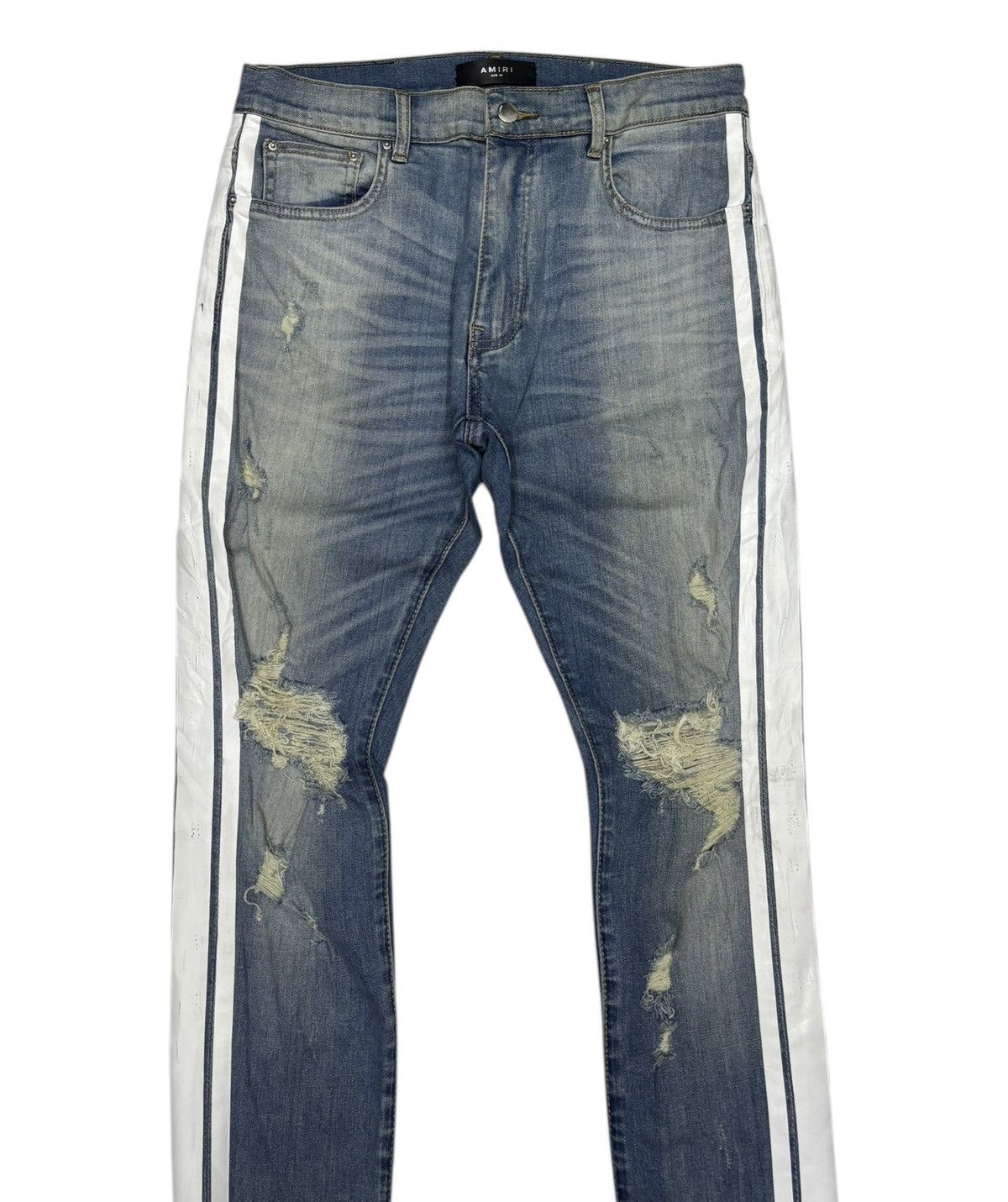 Amiri Amiri White Stripe Blue Denim Jeans Size US 32 / EU 48 - 5 Thumbnail