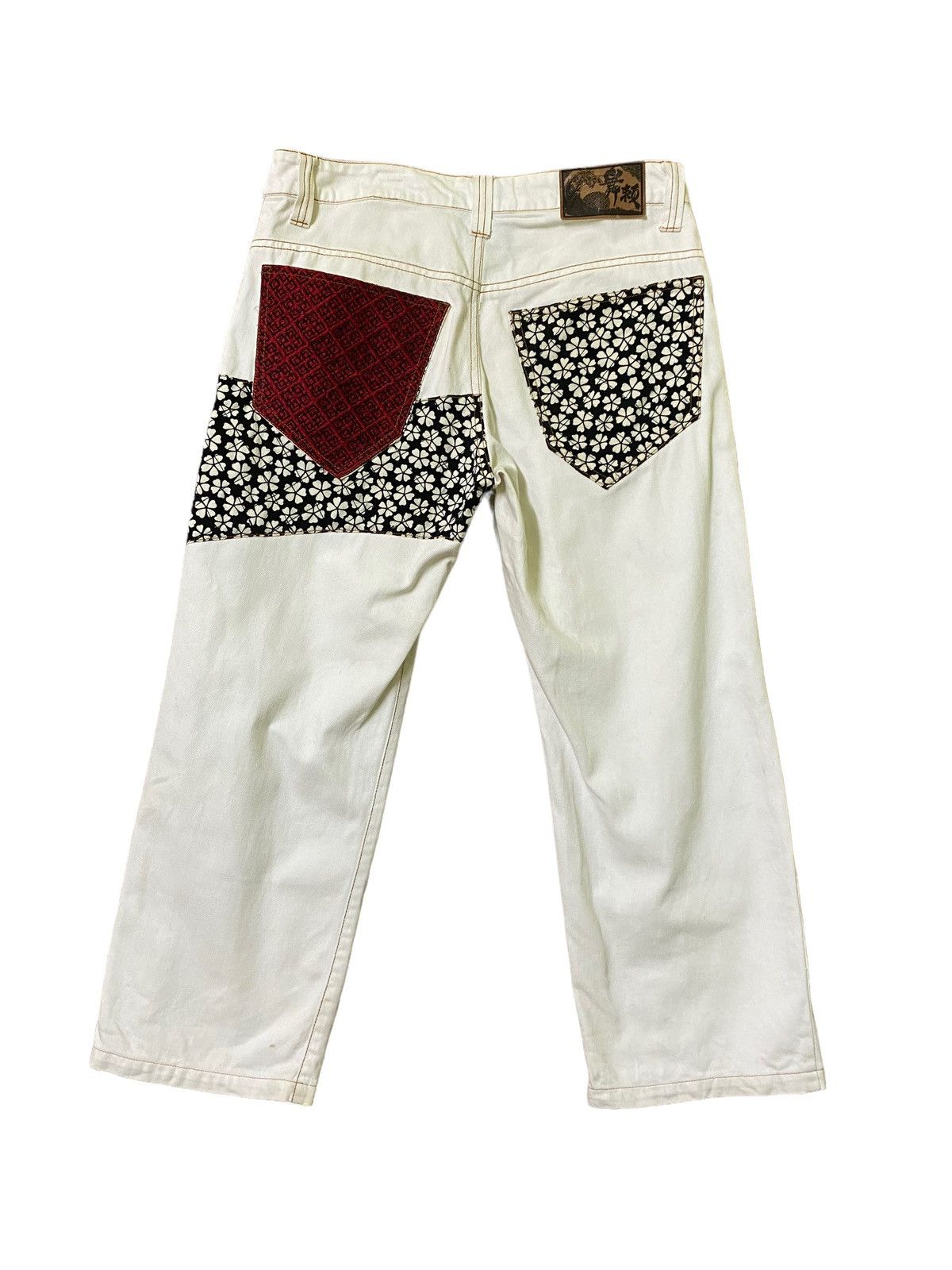 Vintage Japanese Tradition Motive Patchwork Denim Jeans