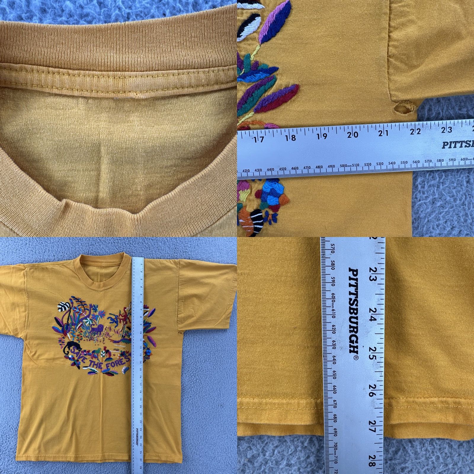 Vintage VINTAGE Forest Shirt Adult Large Yellow Short Sleeve Crew Neck Embroidered Save The Forest 90s Art Animals Mens Size US L / EU 52-54 / 3 - 8 Thumbnail