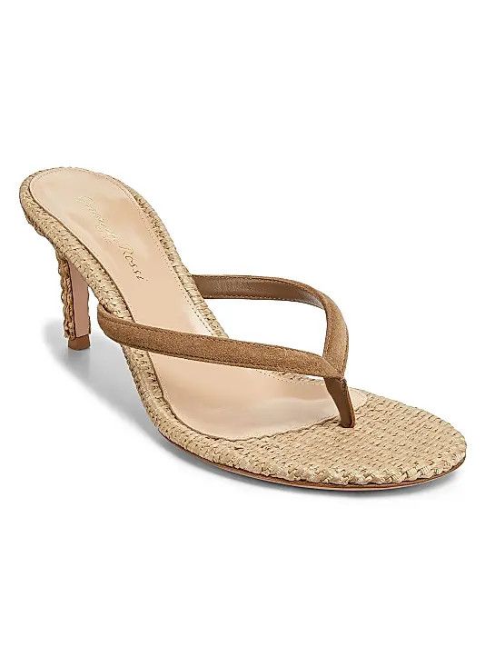 Gianvito Rossi os11x0126 Calypso 80mm Suede & Raffia Sandals in Beige Size US 9 / IT 39 - 2 Thumbnail