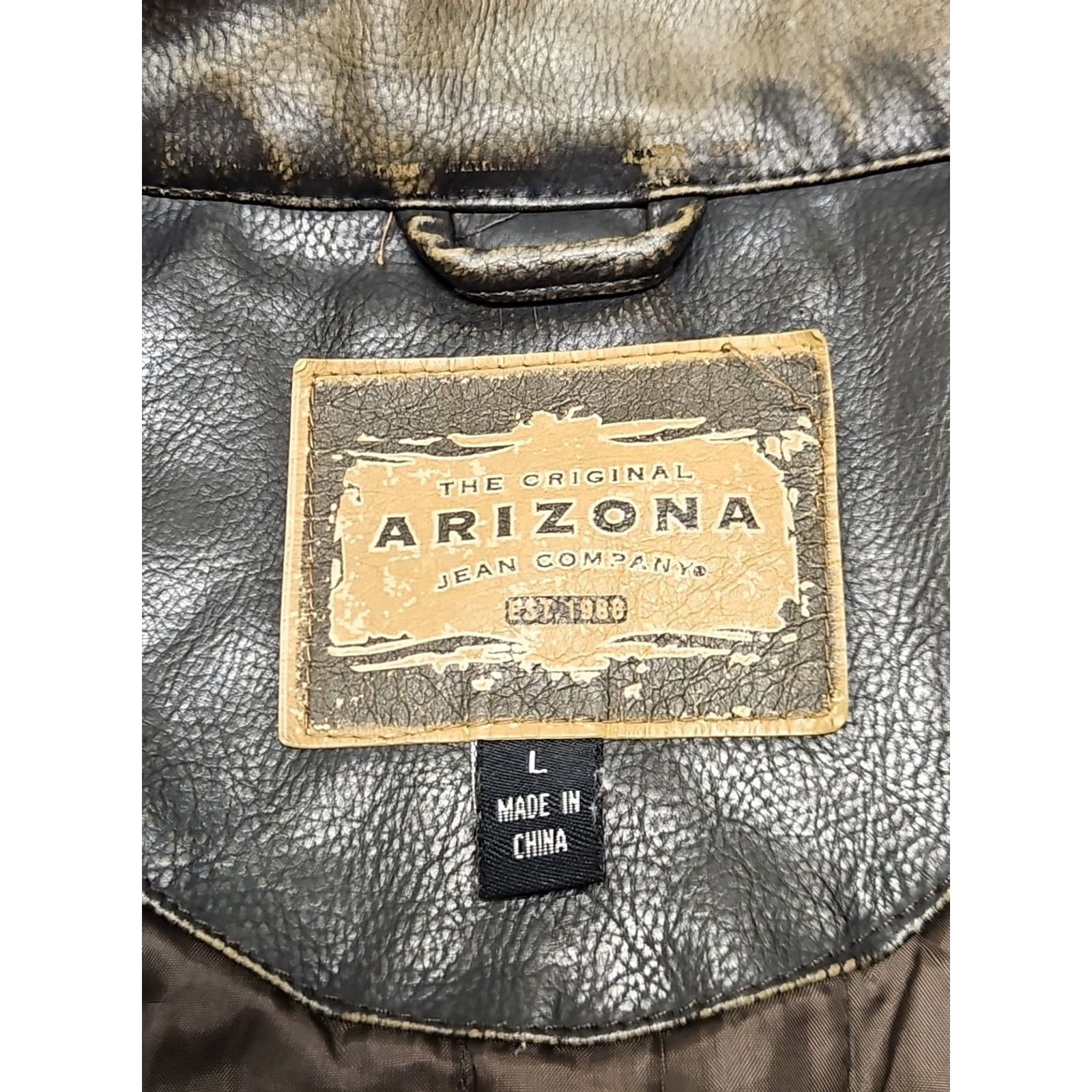 Vintage Arizona Jean Co Men’s Leather Jacket Motorcycle Jacket Striped Brown Leather Zip Pockets Size L Size US 33 - 7 Thumbnail