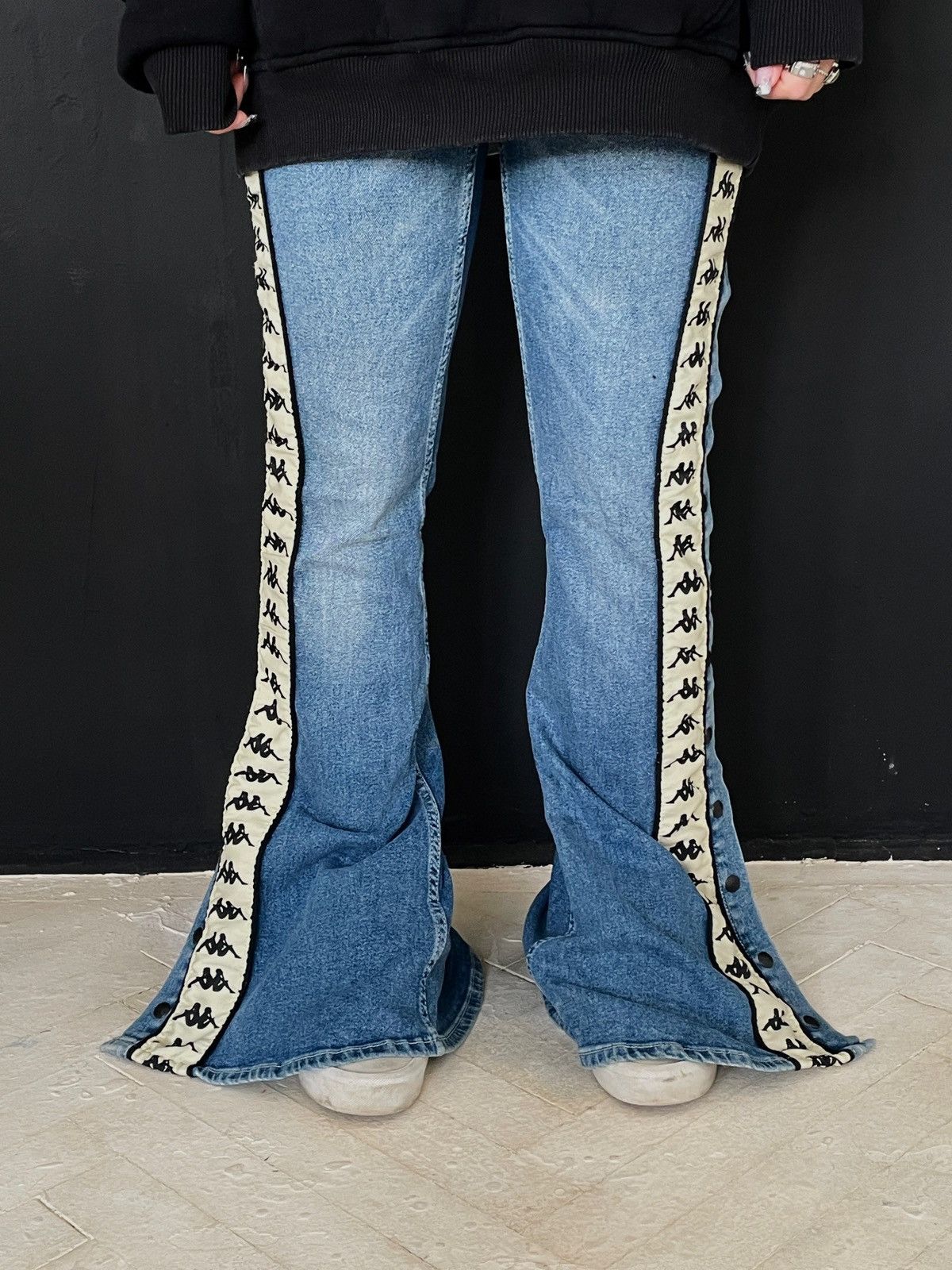 Kappa 🔥 Kappa Side Tape Snap Jeans Y2K Flare Bootcut S Size 30" / US 8 / IT 44 - 3 Thumbnail