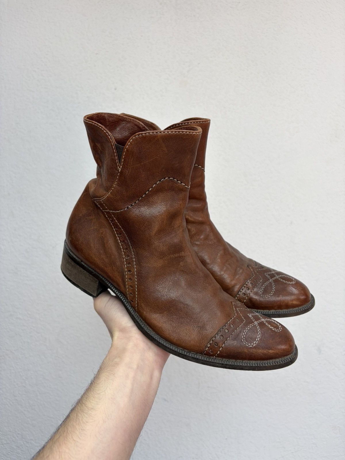 If Six Was Nine Vintage Y2K Guidi CCP Style Distressed Leather Biker Boots Size US 7 / EU 40 - 2 Thumbnail