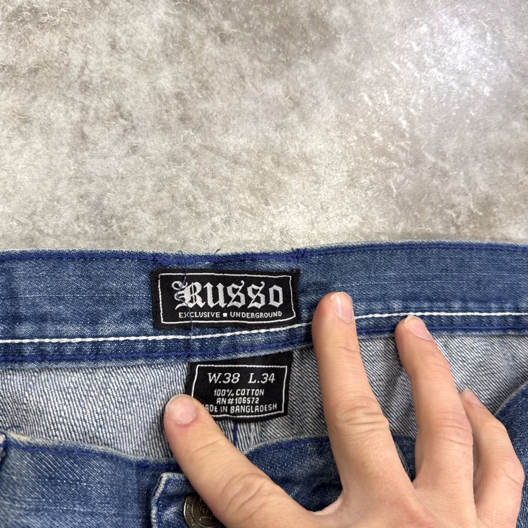 Vintage VINTAGE Russo Jeans Mens 38x34 Hip Hop Embroidered Wide-Leg Denim Distressed Blue Cotton Jeans Mens Size US 38 / EU 54 - 5 Thumbnail