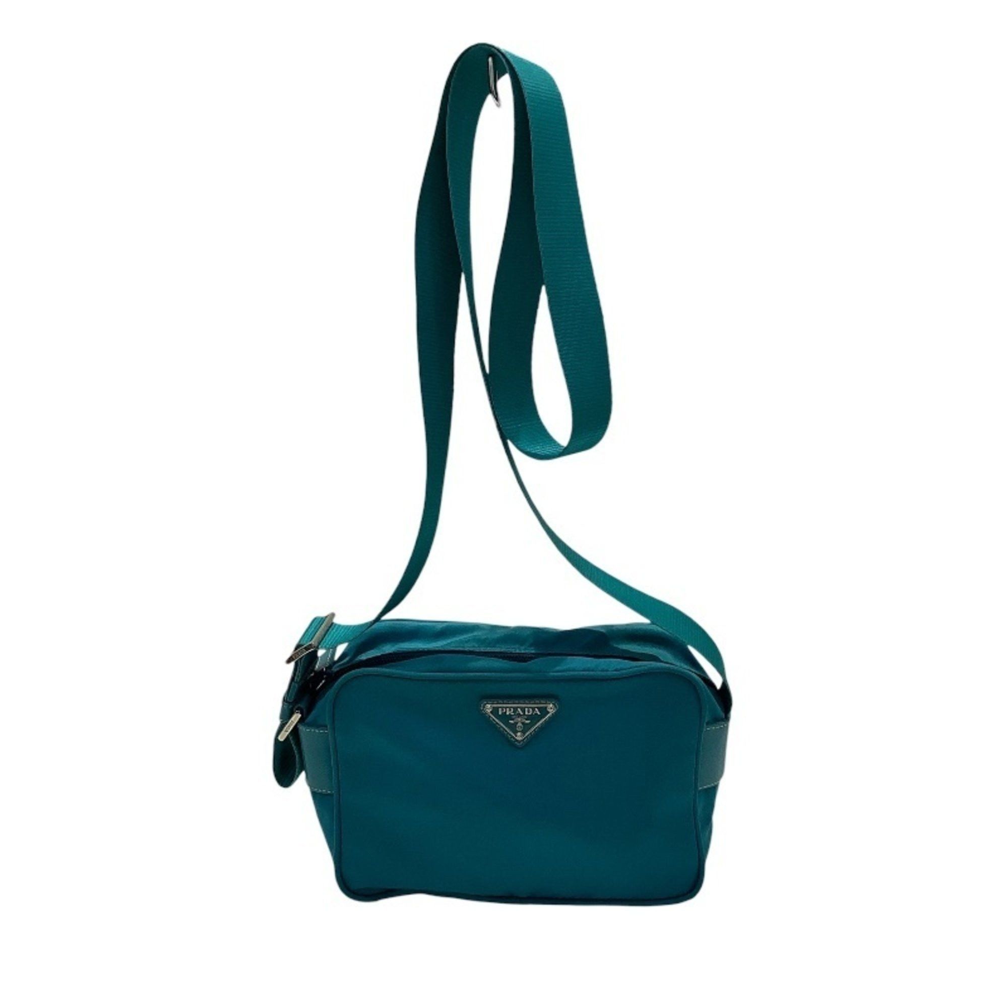 Prada Nylon Shoulder Bag Pochette Bt0658 Turquoise (Turchose) Guarantee Card Included Kb-9538 in Blue, Women's