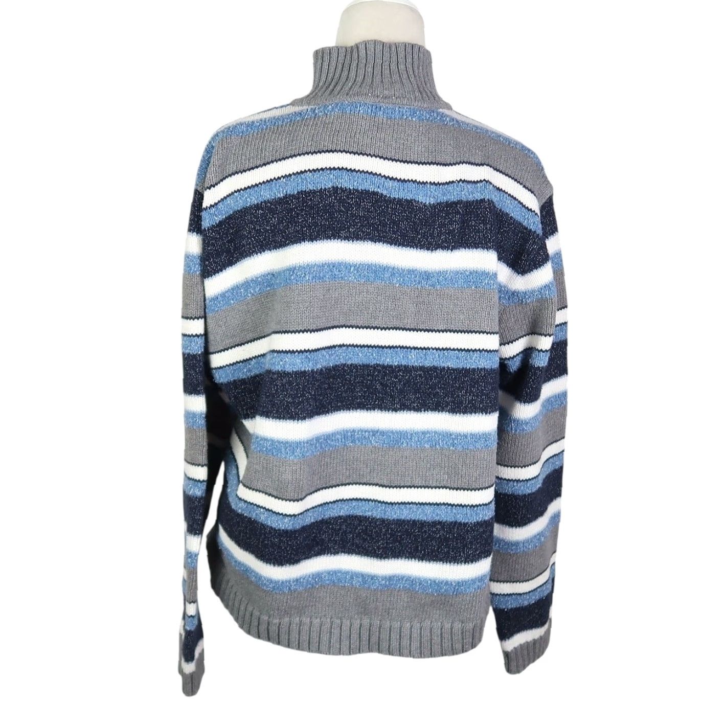 Liz Claiborne VINTAGE Liz Claiborne Cardigan Sweater Stripe Zip Grey Blue L Womens Long Sleeve Knit Fall Spring Winter Cashmere? Wait cannot add. Size L / US 10 / IT 46 - 4 Thumbnail