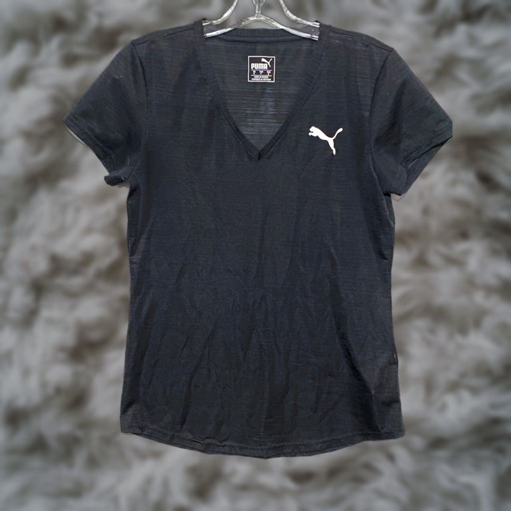 Puma Puma Logo Black V Neck Shirt Womens S Athletic Athleisure Casual Activewear Sports Shirt V-Neck Short Sleeve Size S / US 4 / IT 40 - 1 Thumbnail