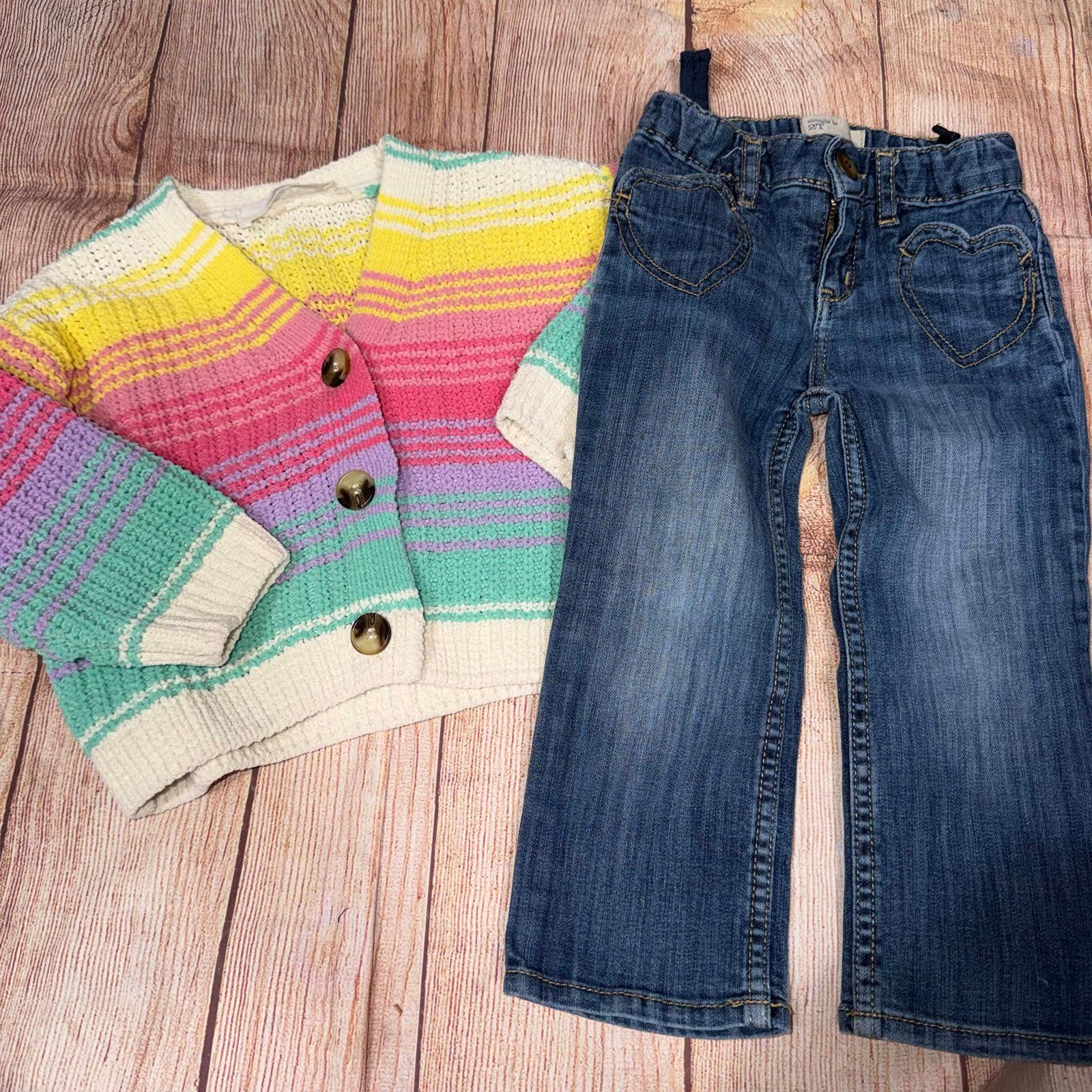 Other H&M Girls 2T Rainbow Striped Cardigan and Gap Jeans Size 24" / US 00 / IT 34 - 1 Thumbnail