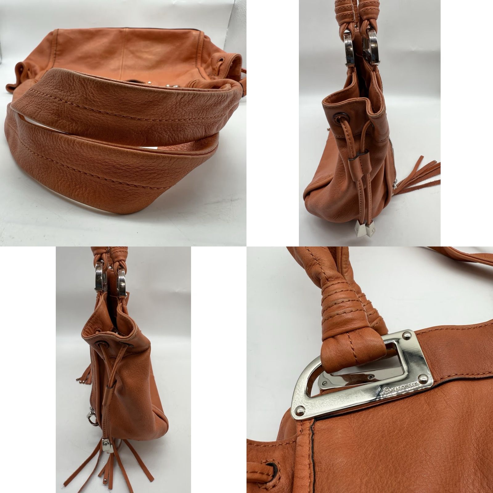 Doublet B. Makowsky Womens Orange Leather Shoulder Bag Medium Black Hardware Size ONE SIZE - 8 Thumbnail