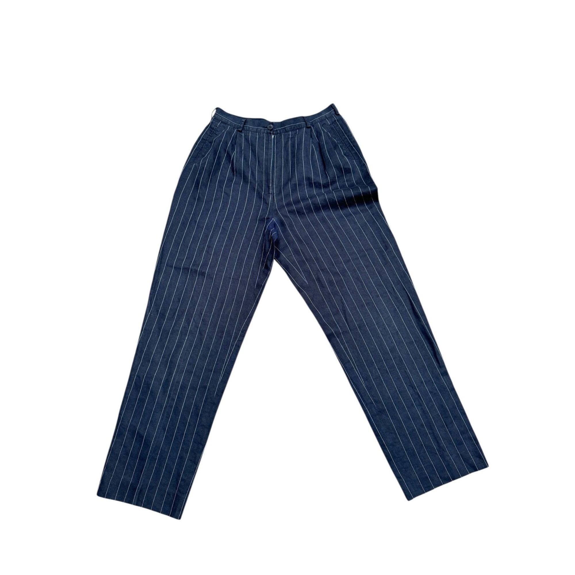 Yves Saint Laurent Vintage Navy Striped Linen Pants Size 28" / US 6 / IT 42 - 1 Thumbnail