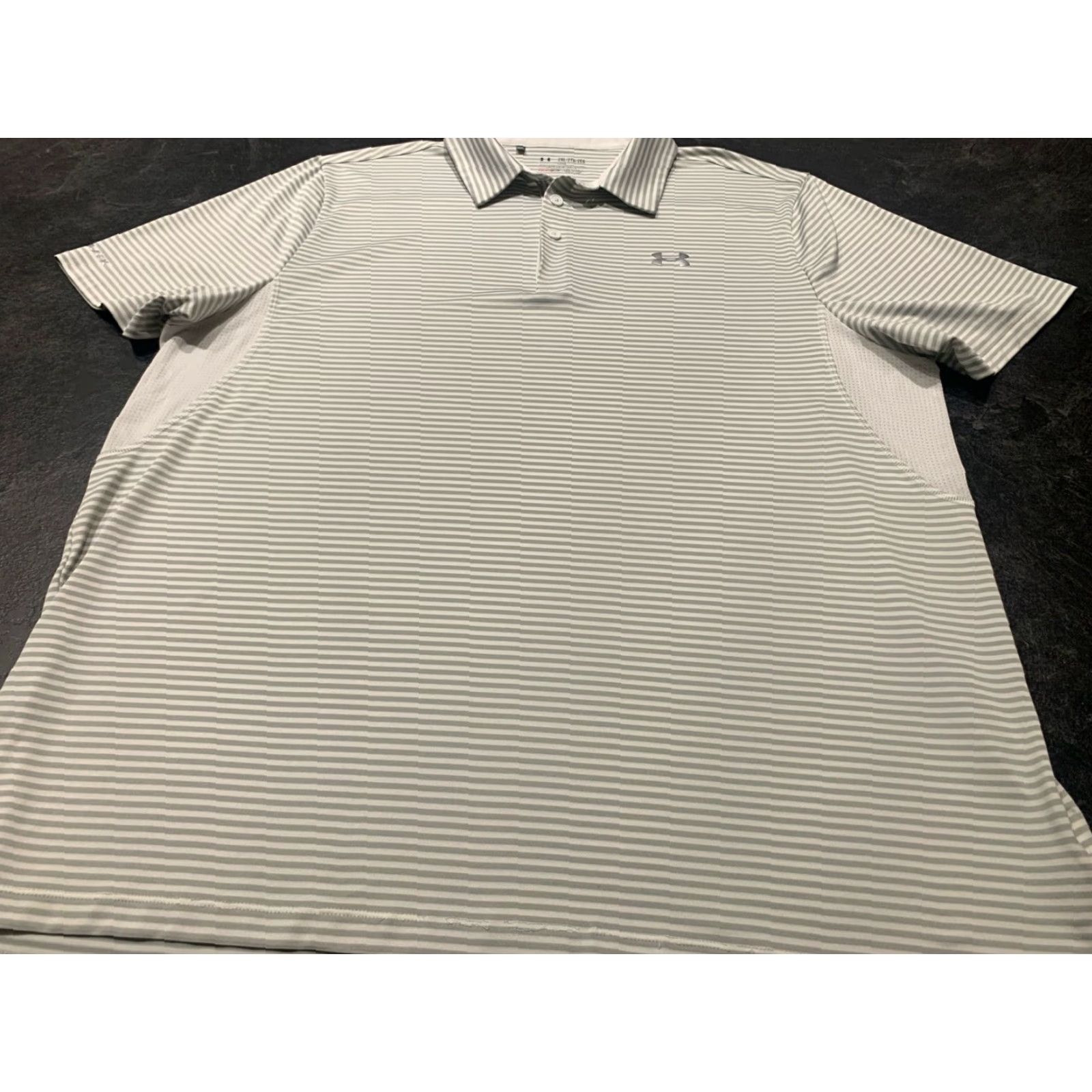 Under Armour Under Armour Coldblack Polo Shirt Mens 2XL Gray White Striped Activewear Size US XXL / EU 58 / 5 - 2 Thumbnail
