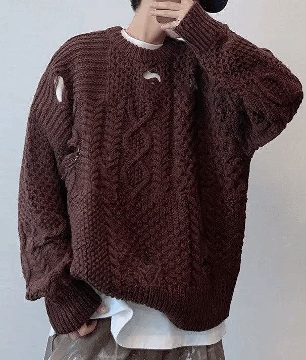 Japanese Brand × Vintage Retro distressed damage cable knit grunge sweater knitwear Size US M / EU 48-50 / 2 - 2 Thumbnail