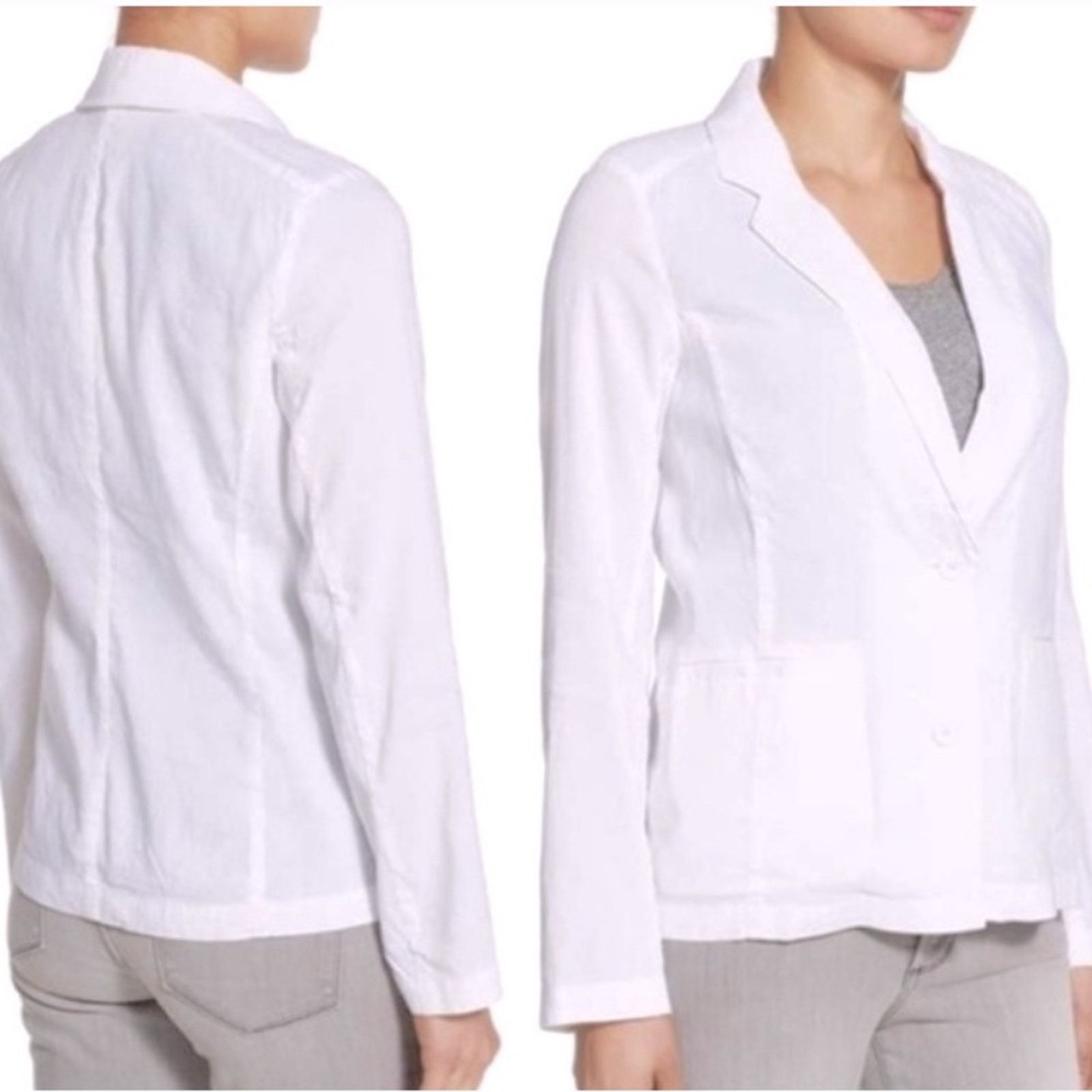 Eileen Fisher EILEEN FISHER $238 White Irish Linen 2 Button Blazer S Size S / US 4 / IT 40 - 2 Thumbnail