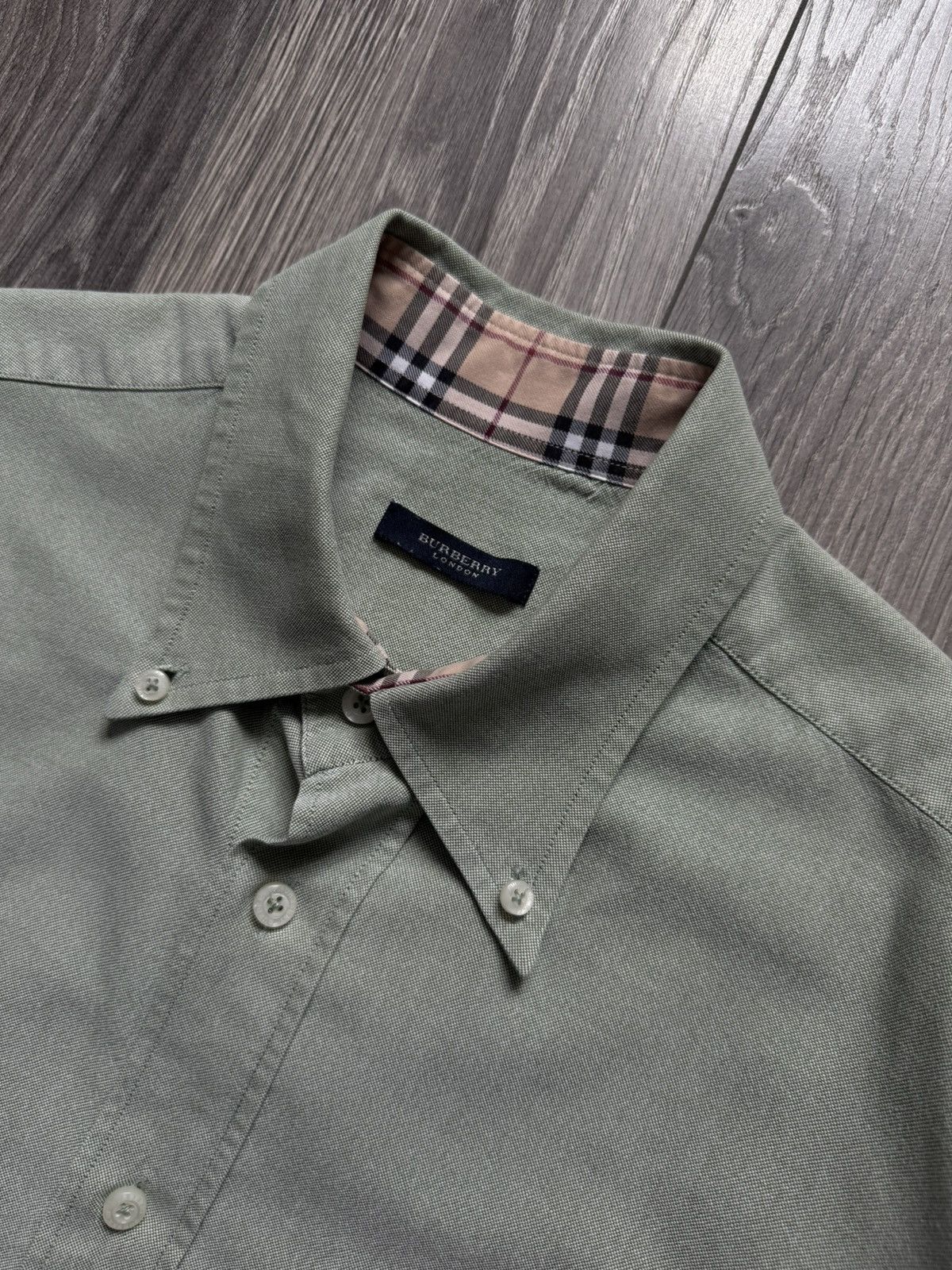 Burberry Burberry Green Logo Checkered Colar Shirt 43 Size US L / EU 52-54 / 3 - 5 Thumbnail