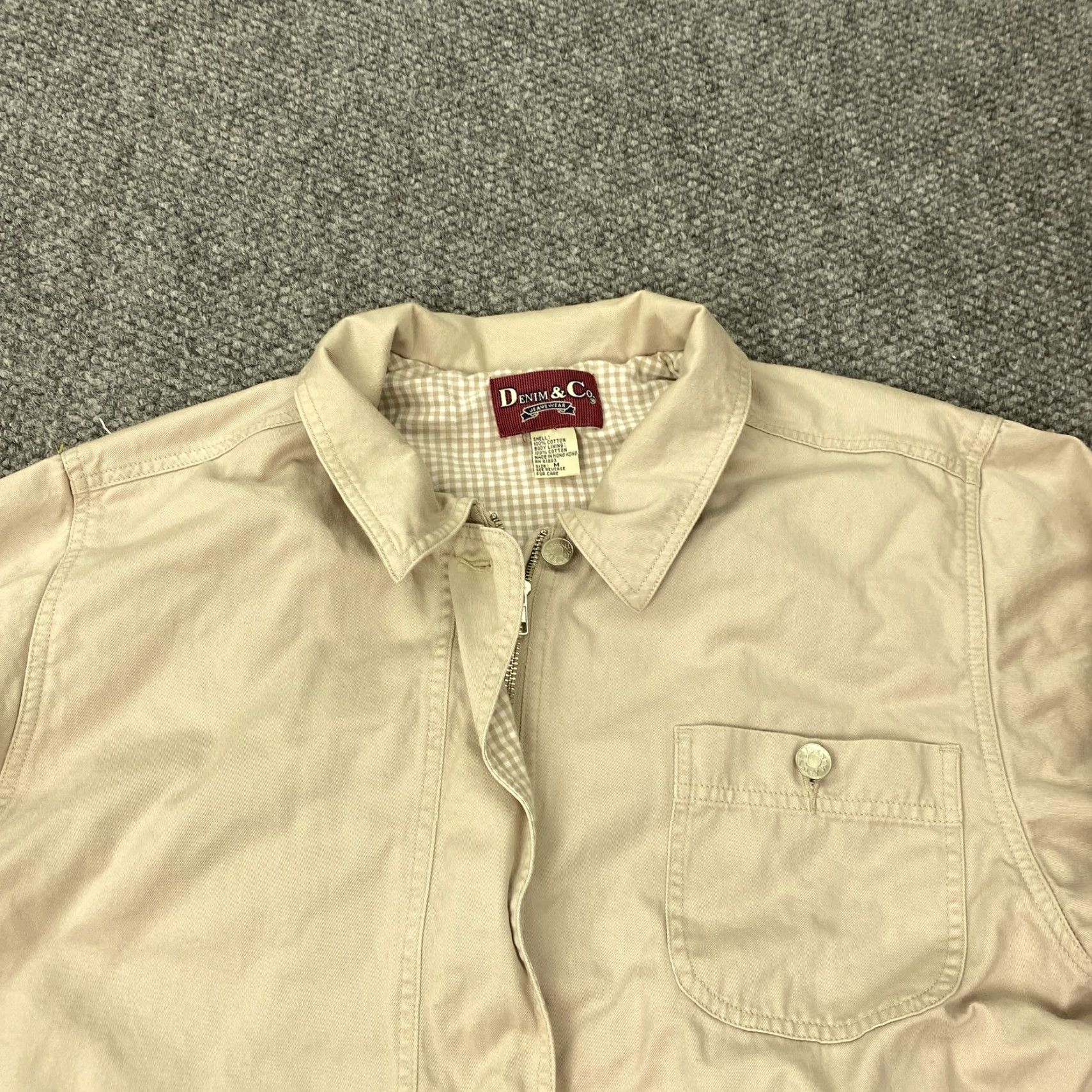 Denim & Co. VINTAGE Denim & Co. Womens Jacket Medium Beige Cotton Utility Gingham Plaid Lined Casual Outdoor Fall Size M / US 6-8 / IT 42-44 - 2 Thumbnail