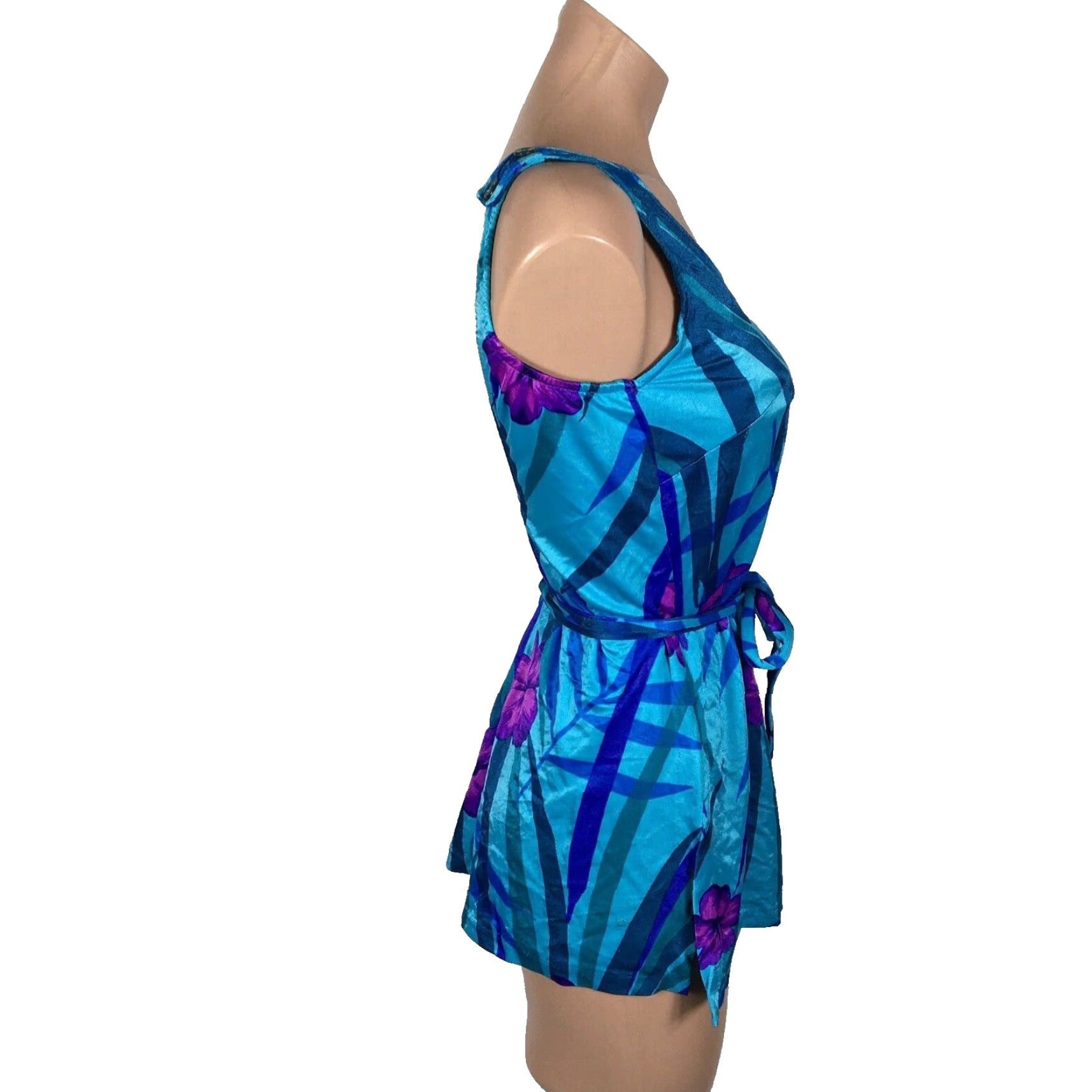 VINTAGE Maxine of Hollywood One Piece Swimdress Navy Purple Floral Swimsuit Sz 10 Women