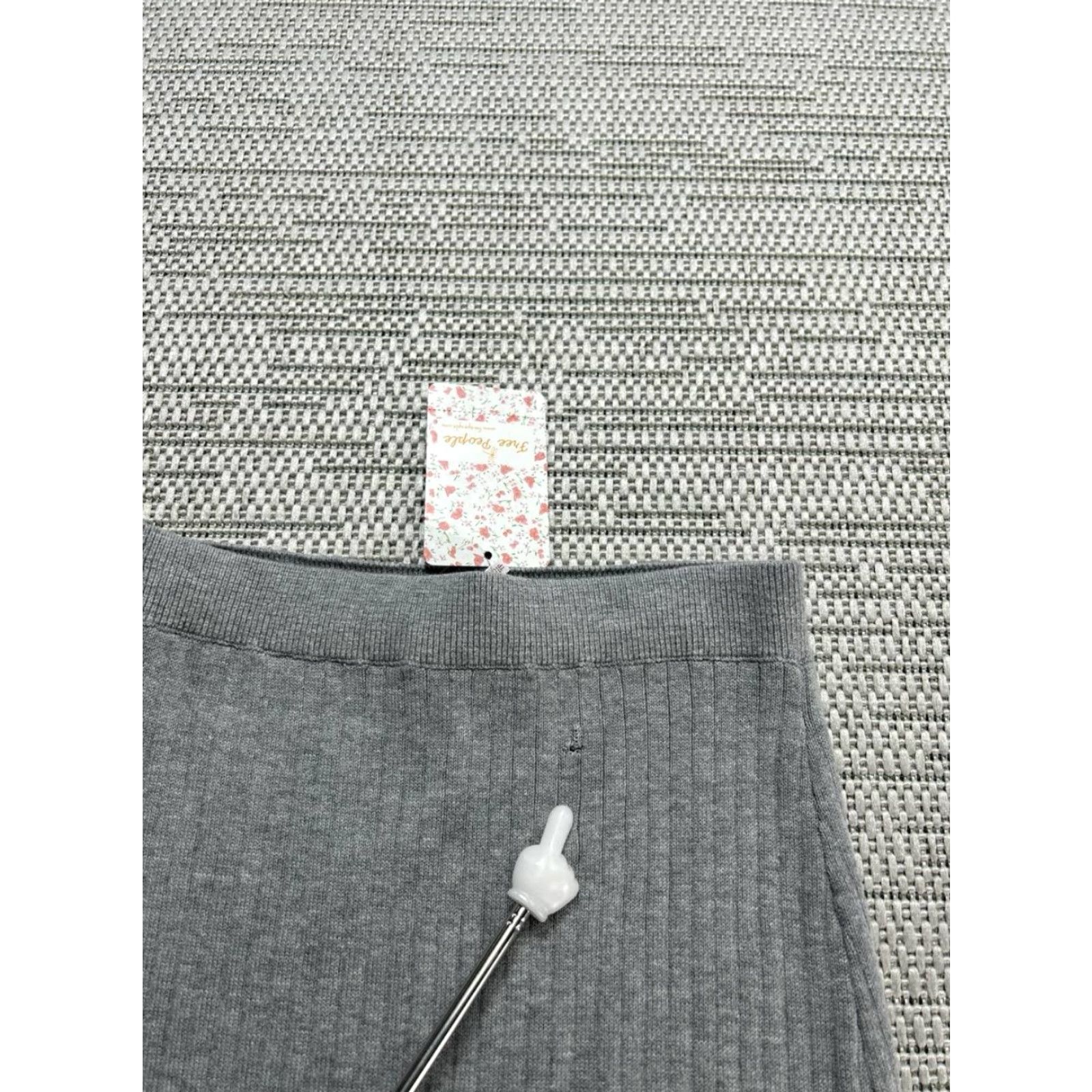 Free People Free People Skyline Rib Midi Skirt Womens XS Gray Cotton Slit Stretch Minimalist Size 26" / US 2 / IT 38 - 4 Thumbnail