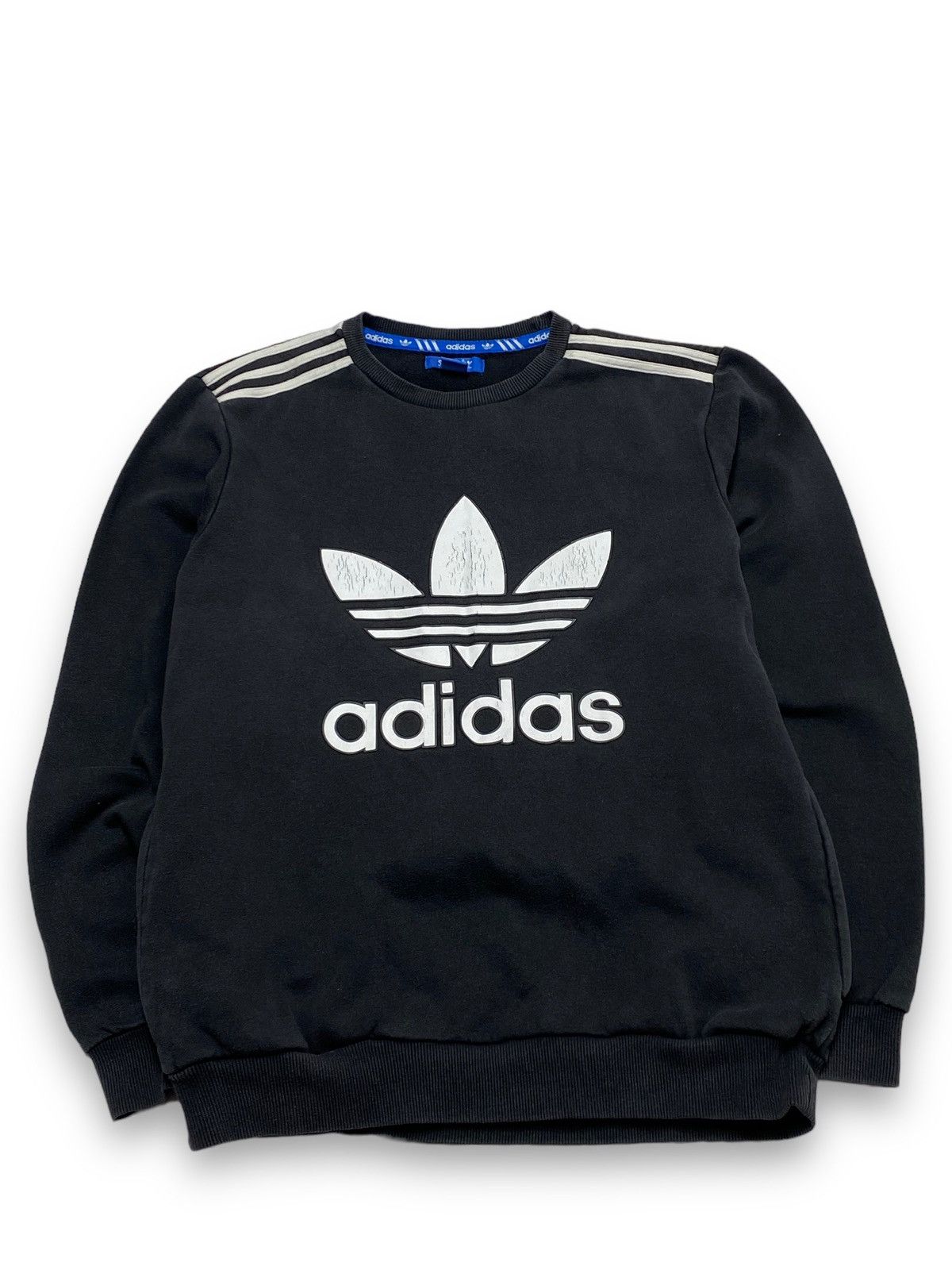 Vintage ADIDAS ORIGINALS Black Faded Sweatshirt Big Logo