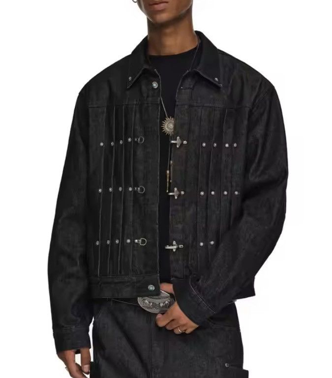 Japanese Brand Fireman Clasp Black Cropped Denim Jacket Size US L / EU 52-54 / 3 - 3 Thumbnail