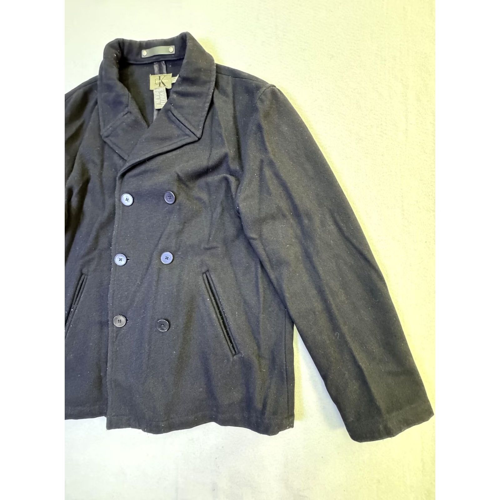 Calvin Klein VINTAGE Calvin Klein Coat Mens Medium Black Wool Pea Coat Classic Winter Size US M / EU 48-50 / 2 - 2 Thumbnail
