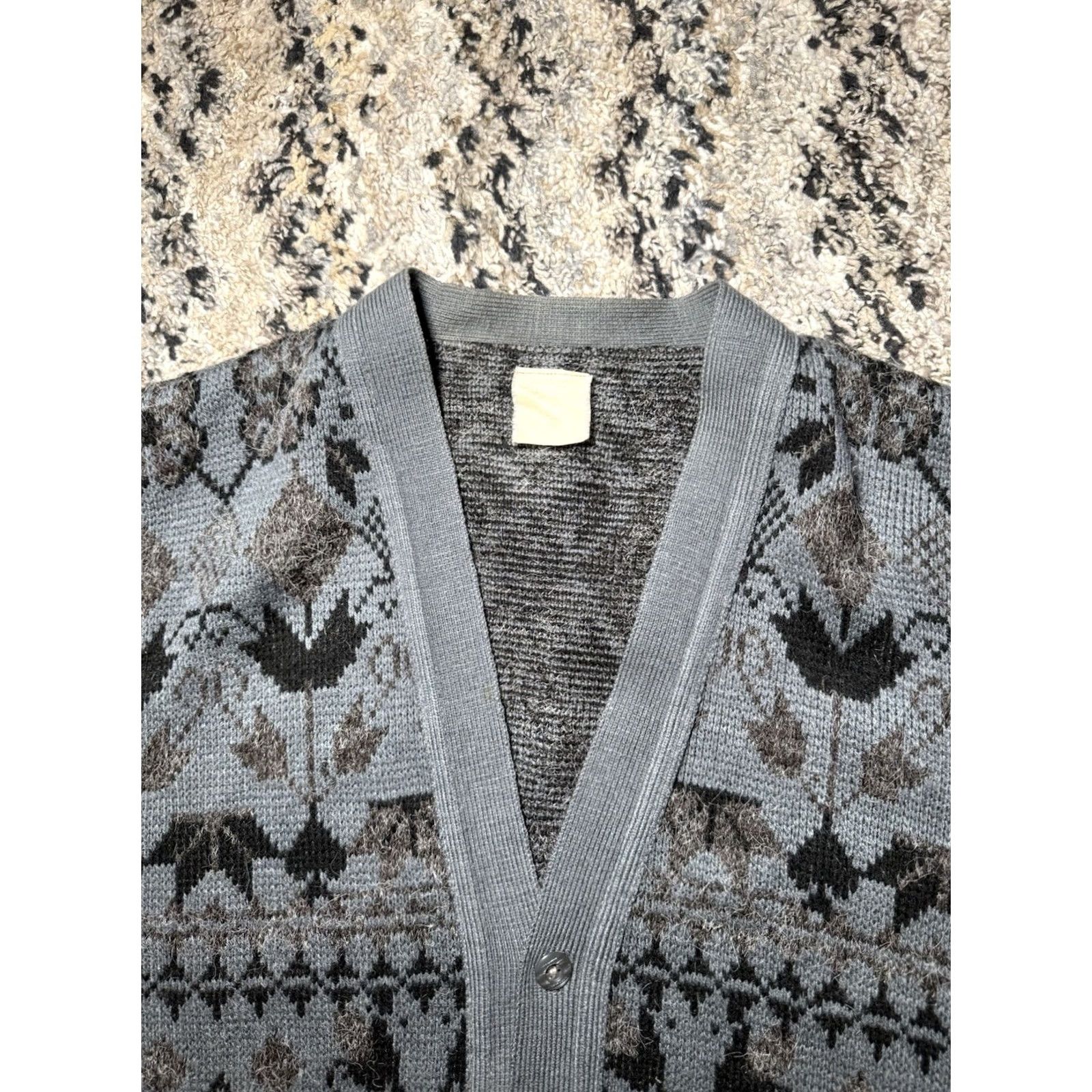 Vintage VINTAGE 60s 70s Wool Mohair Sweater Cardigan Knit Mens Large Gray Geometric Abstract Knit Wool Blend Shirt/Cardigan? Size US L / EU 52-54 / 3 - 5 Thumbnail
