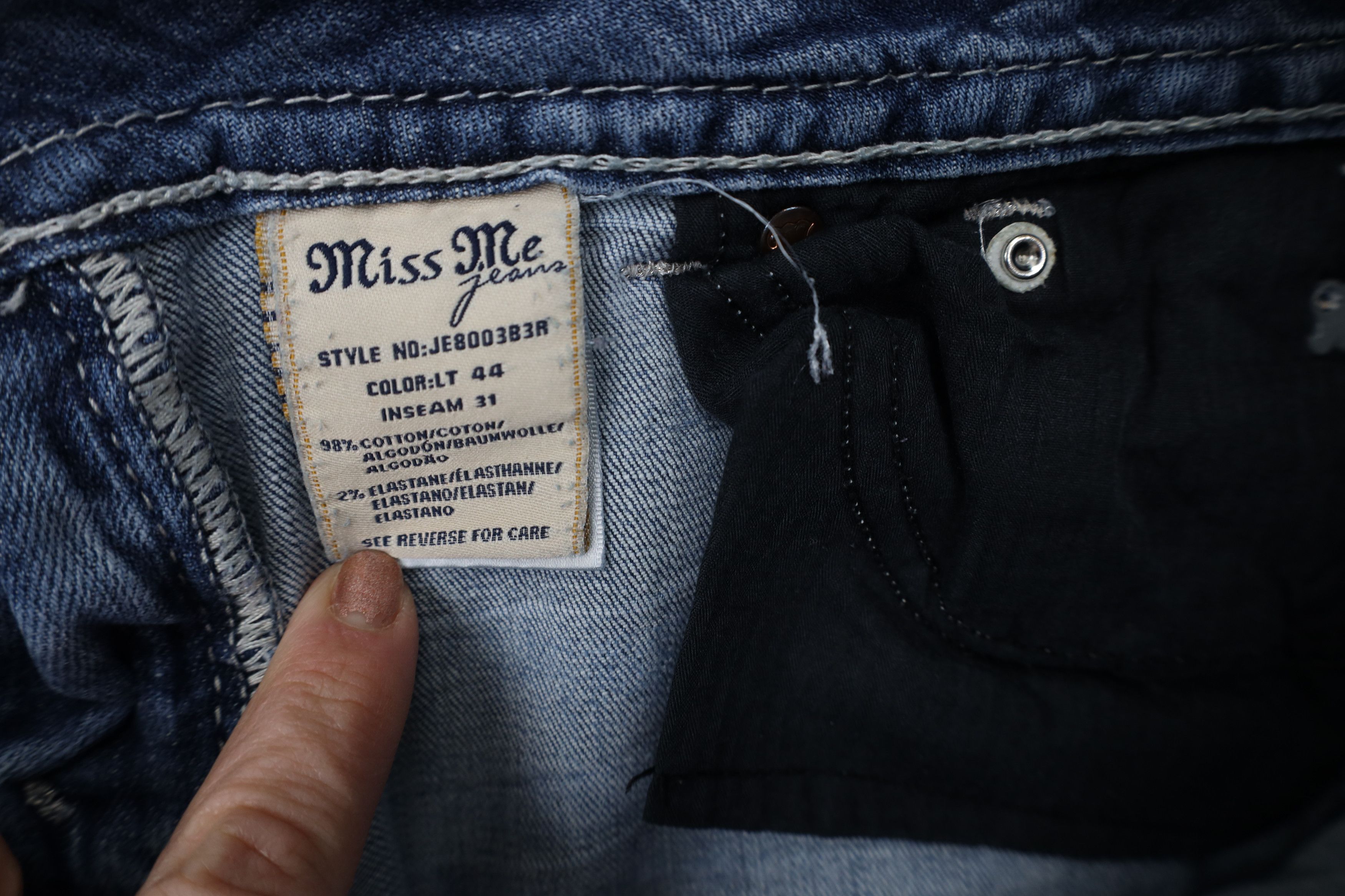 Miss Me × Vintage Miss Me Stitch Sequin Wide Leg Boot Cut Denim Jeans Blue Size 29" - 10 Thumbnail