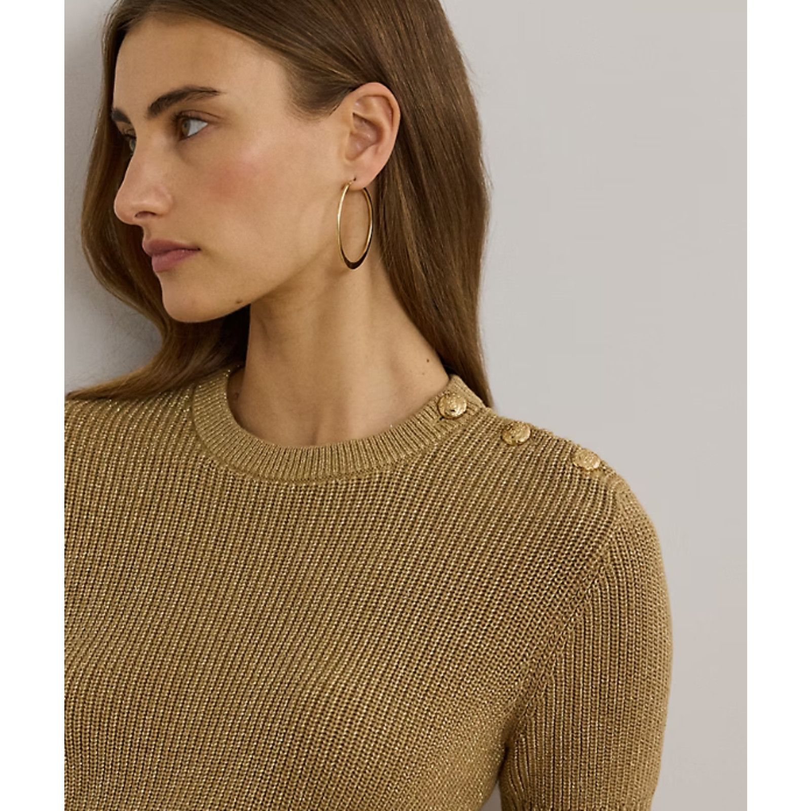 Ralph Lauren LAUREN RALPH LAUREN GOLD METALLIC SHORT SLEEVE SWEATER Size L / US 10 / IT 46 - 5 Thumbnail