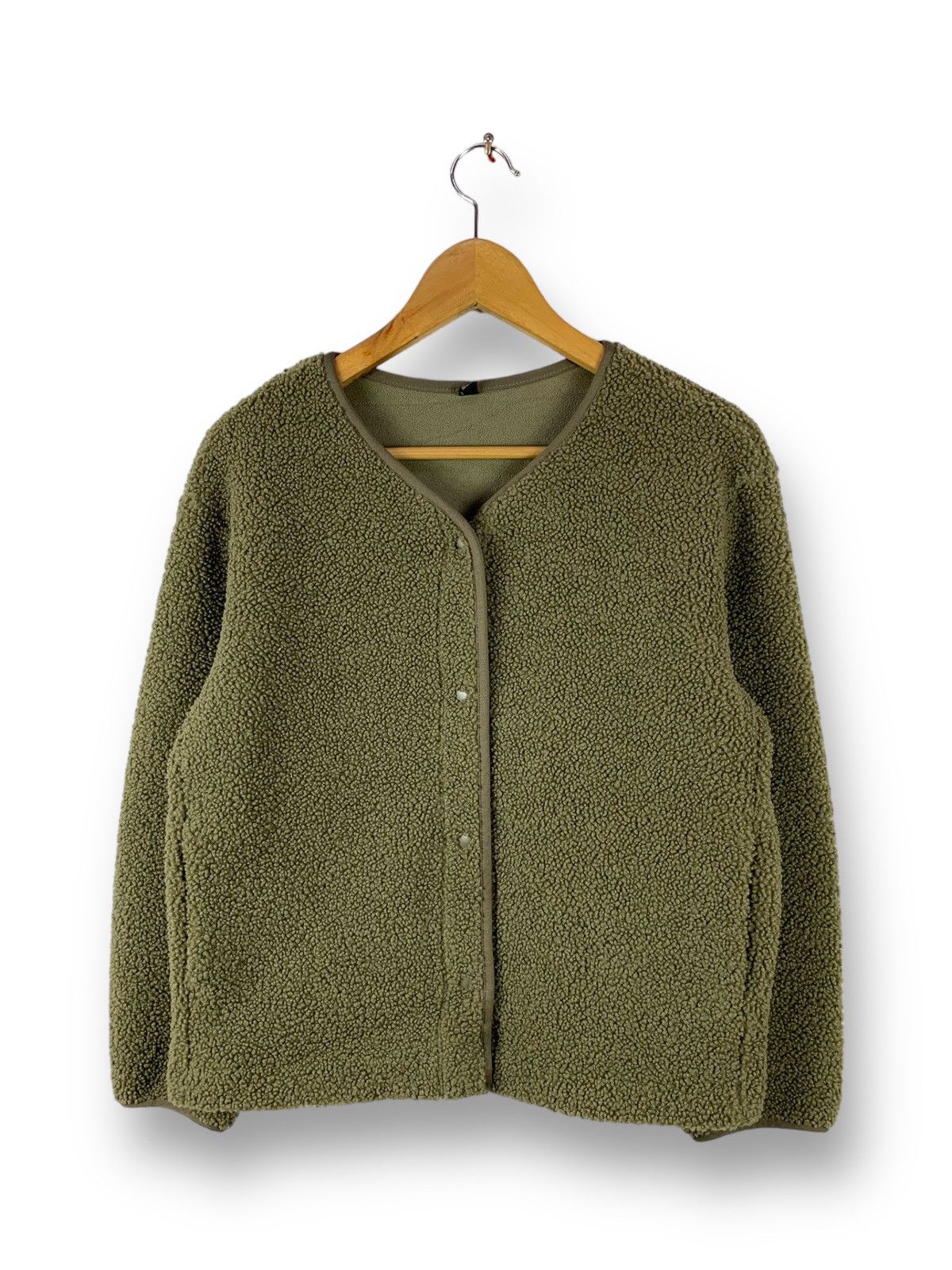 image of Steals! Uniqlo Snap Button Fleece Jacket in Navy Green, Men's (Size Medium)