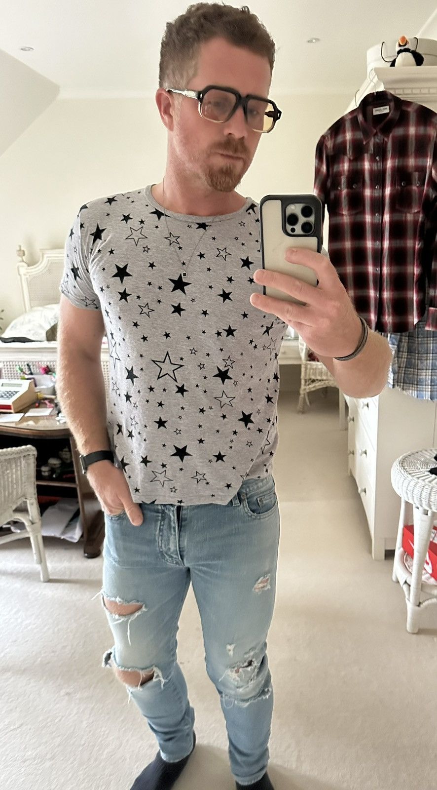 Saint Laurent Paris SS15 Saint Laurent star logo grey t shirt Psych Rock Hedi L Size US L / EU 52-54 / 3 - 2 Thumbnail