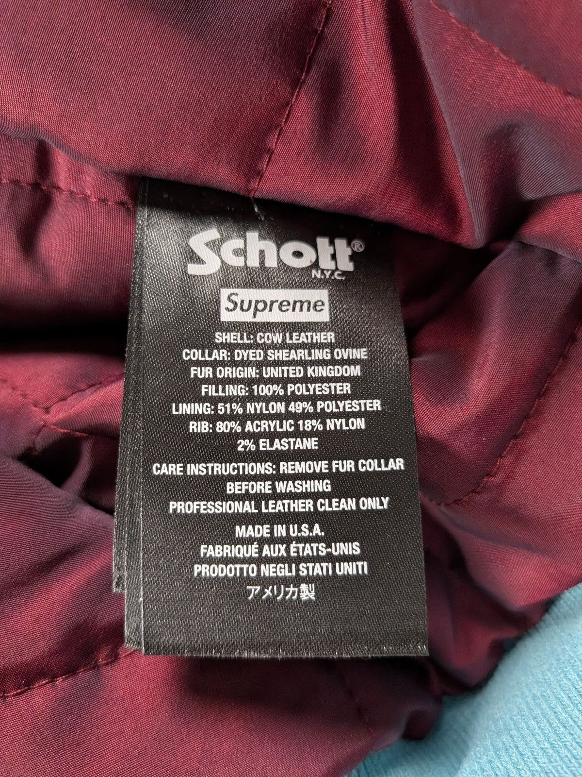Supreme 2026 Supreme Schott Shearling Bomber Jacket Light Blue Sz L Size US L / EU 52-54 / 3 - 3 Thumbnail