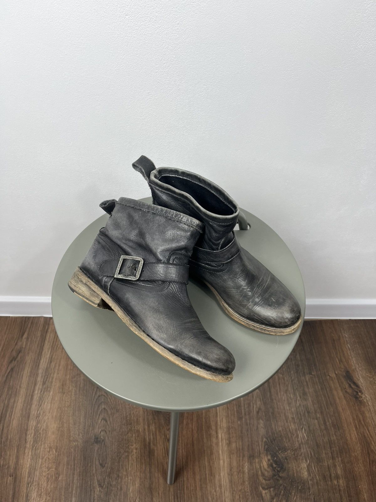 Other Black Distressed Leather Buckle Ankle Boots Size 39 Size US 8.5 / IT 38.5 - 1 Thumbnail