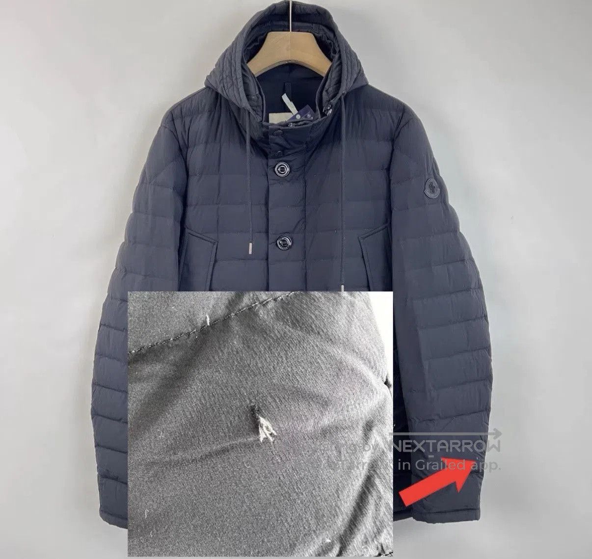 Moncler Black Puffer Jacket with Hood and Button-Front, Size L. Size US L / EU 52-54 / 3 - 8 Thumbnail