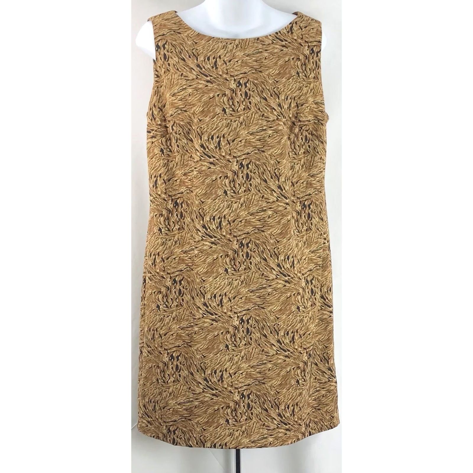 Vintage Dressbarn Sleeveless Sheath Dress 12 Brown Animal Print Boatneck 90s Y2K Classic Women Dress Size XL / US 12-14 / IT 48-50 - 5 Thumbnail