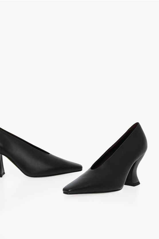 image of Bottega Veneta Lambskin Almond Pumps With Cuban Heel Shoes In Black, Women's (Size 5)