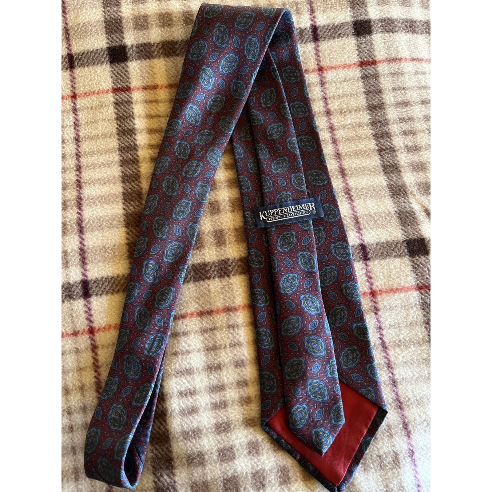 Other KUPPENHEIMER Men's 100% Silk Necktie Italy Red Blue Rare Size ONE SIZE - 2 Thumbnail