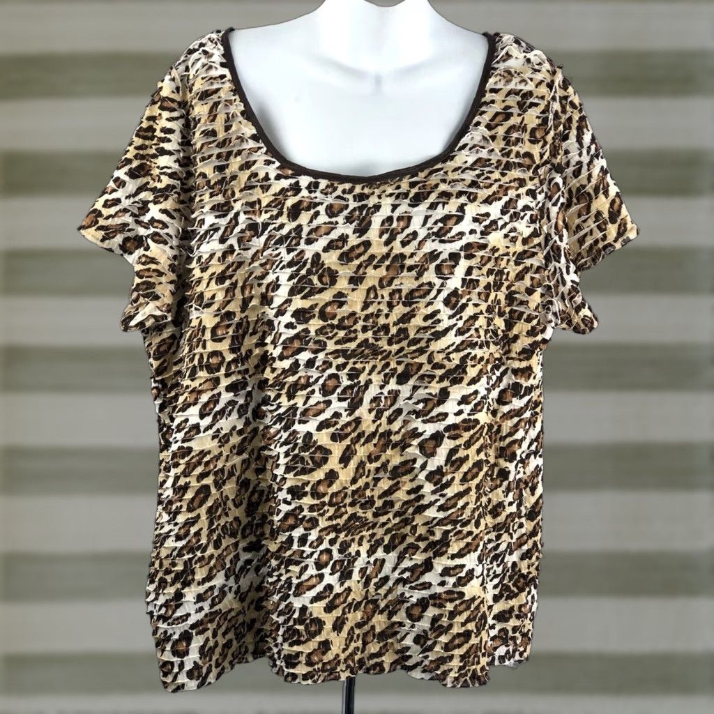 Vintage Cato Leopard Print Boat Neck Short Sleeve Layered Top 18/20w Plus Size Boho Patty 90's Womens Size 3XL / US 20-22 - 1 Thumbnail