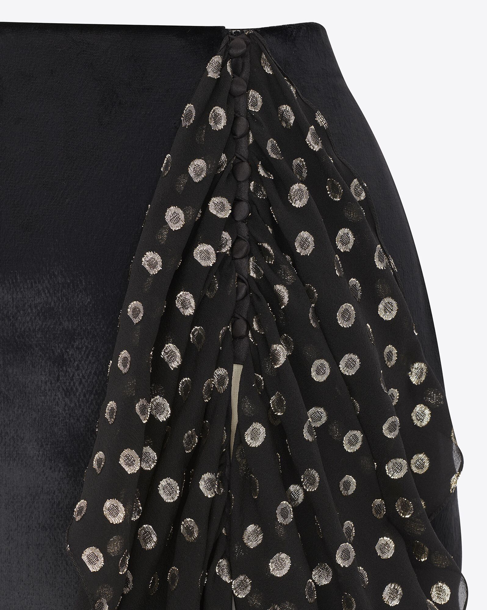Saint Laurent Paris o1s1wg111124 Ruffled Midi Skirt in Velvet Silk Black & White Size 26" / US 2 / IT 38 - 4 Thumbnail
