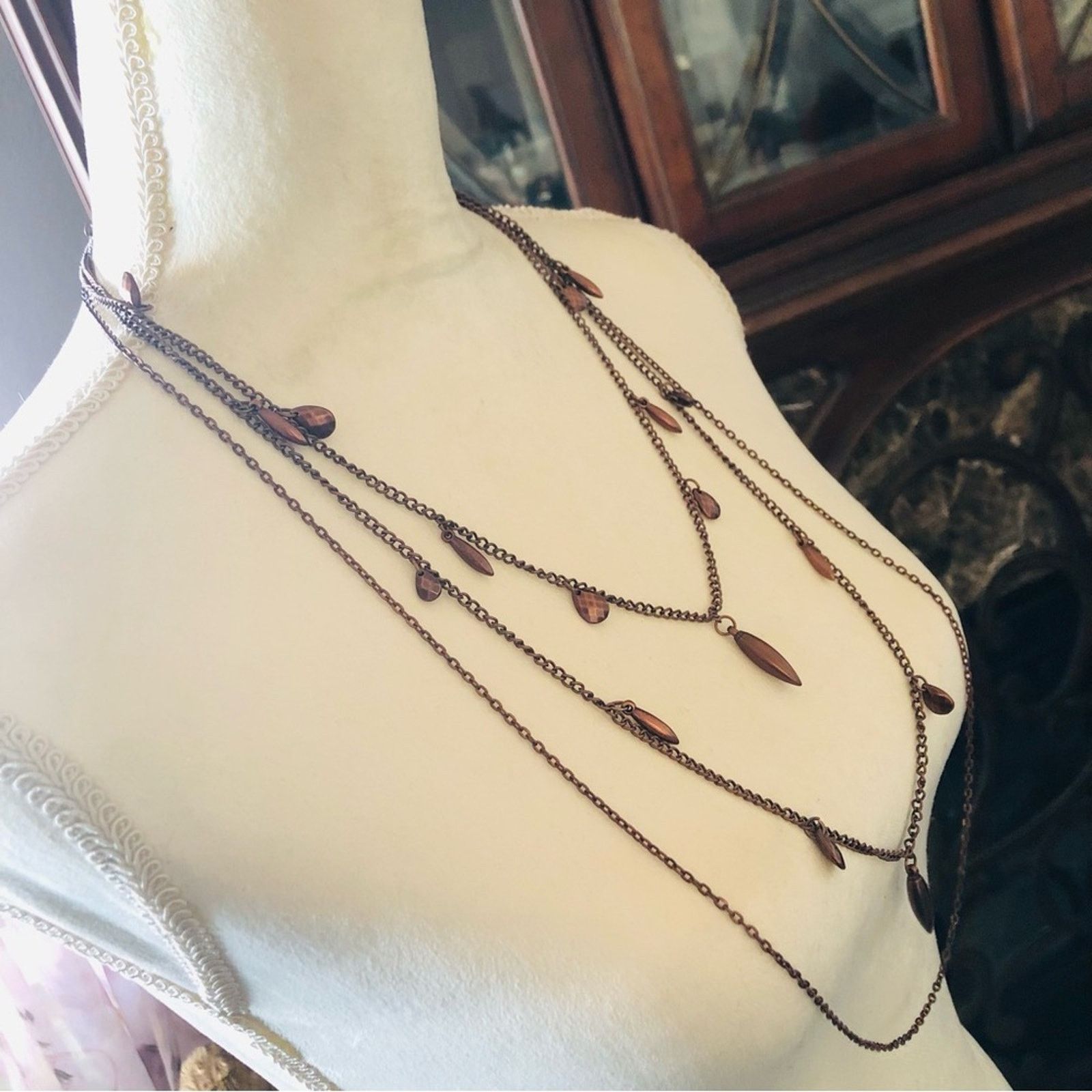 Jewelry Layered triple strand copper plated necklace and earring set Size ONE SIZE - 3 Thumbnail