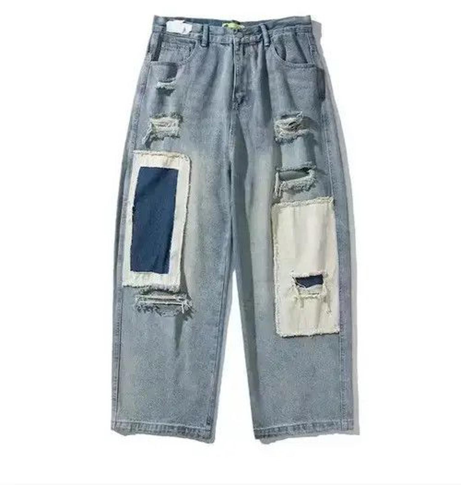 Japanese Brand Distressed Wide-Leg Patchwork Jeans Size US 30 / EU 46 - 3 Thumbnail