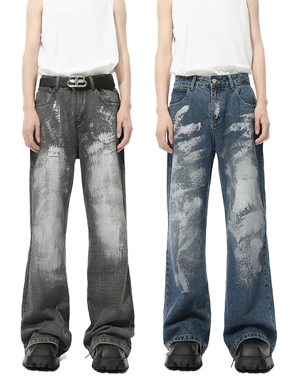 Japanese Brand Retro loose straight leg casual painted jeans Size US 32 / EU 48 - 6 Thumbnail