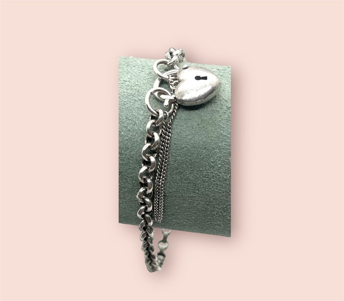 Vintage Vintage Bracelet Silver Belcher Link Heart Lock Charm Size ONE SIZE - 5 Thumbnail
