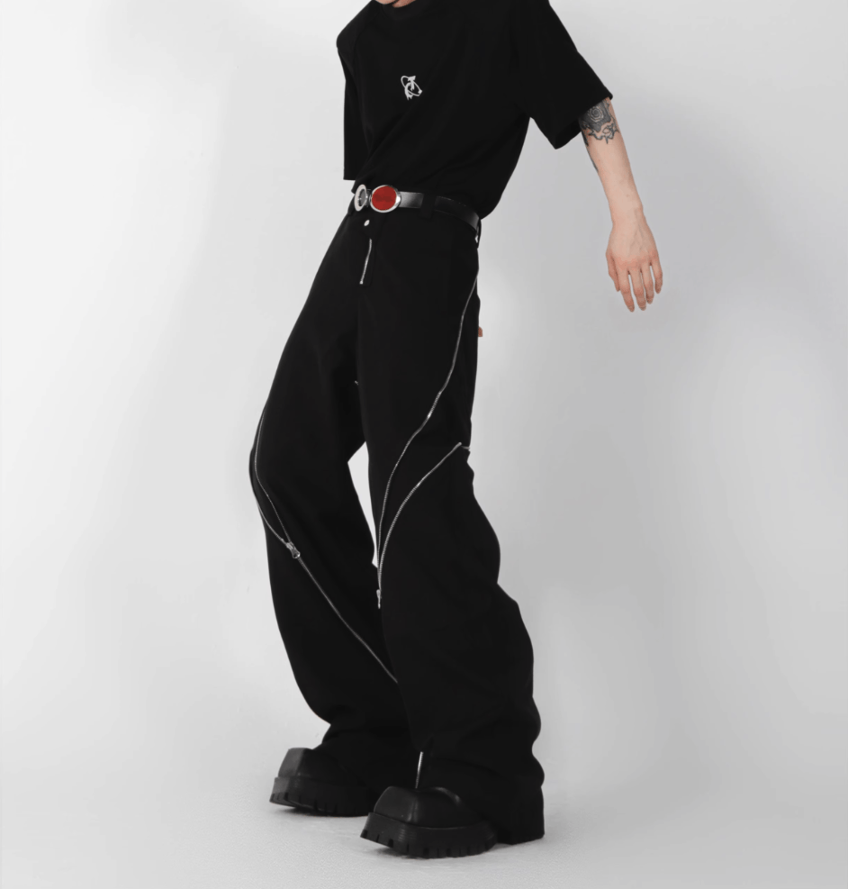 Vision Streetwear Y2K Black Zippered Baggy Wide Leg Casual Pants Size US 34 / EU 50 - 3 Thumbnail