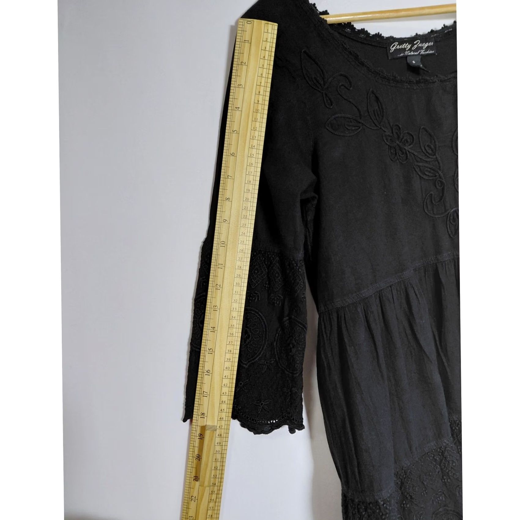 Vintage Gretty Zueger Black Cotton Tunic Top 3/4 Sleeve Women Size S Lace Solid Knit Scoop Neck Casual A-Line Cotton Pullover Made in Peru Size S / US 4 / IT 40 - 4 Thumbnail