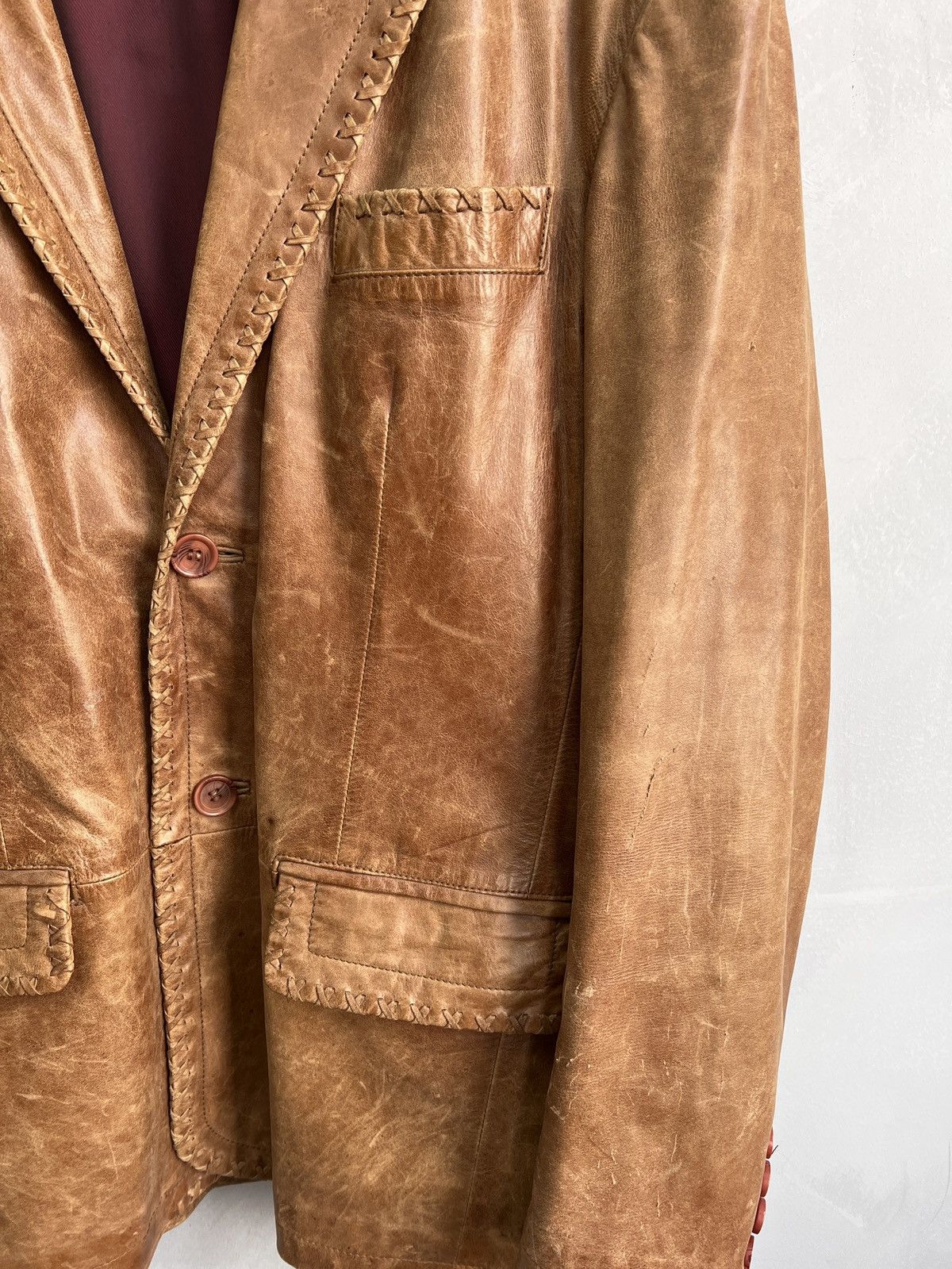 14th Addiction STITCHING AVANT GARDE DISTRESSED LEATHER BLAZER JACKET Size US M / EU 48-50 / 2 - 12 Thumbnail
