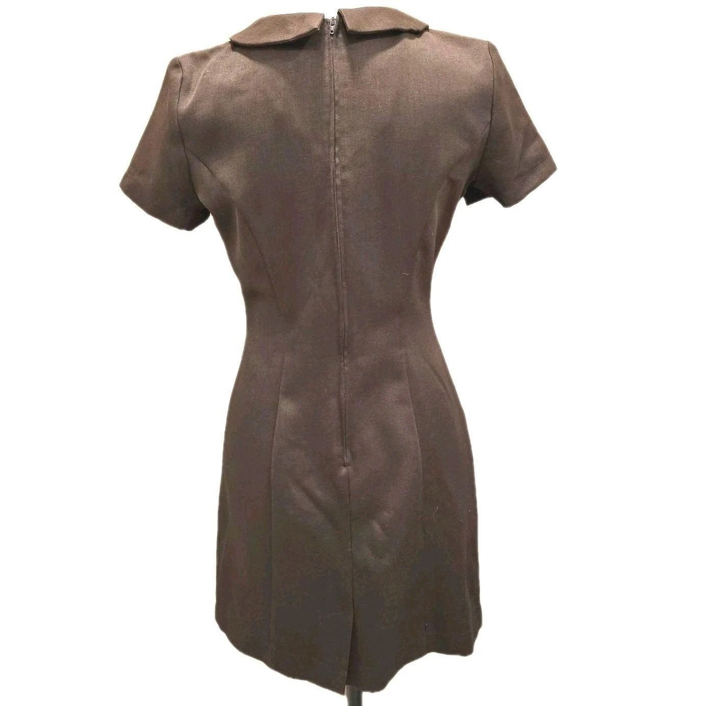 Vintage VTG 90s Wrapper USA Brown Mod Shift Mini Dress Size 3/4 Size XS / US 0-2 / IT 36-38 - 5 Thumbnail