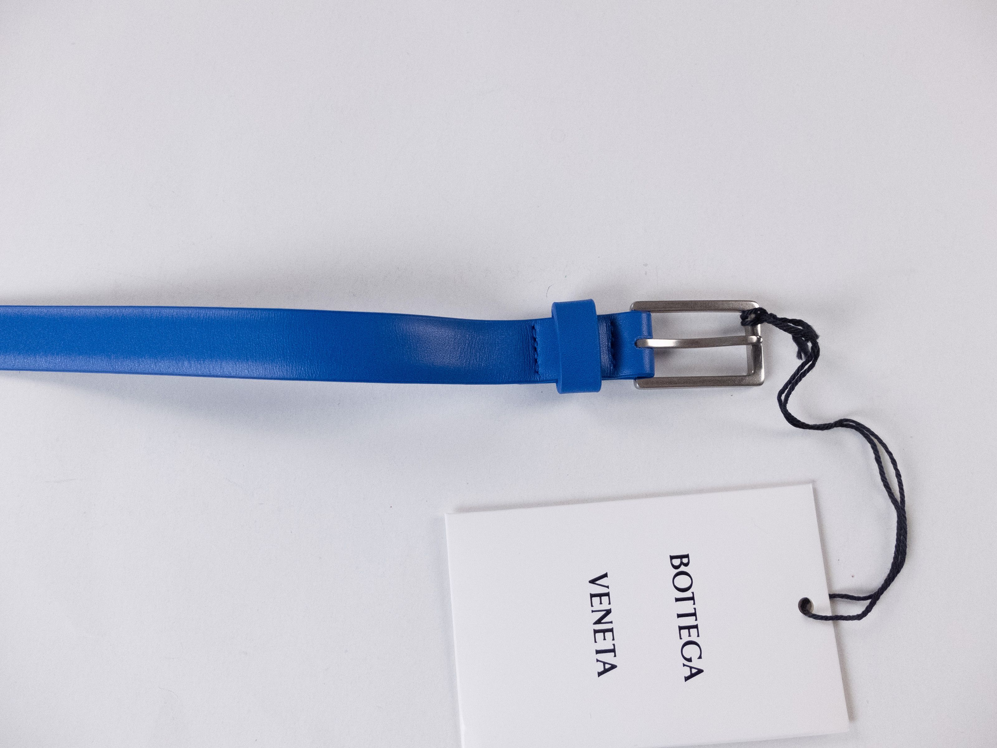 Bottega Veneta BOTTEGA VENETA cobalt blue thin French calf leather belt 85 Size 34 - 2 Thumbnail