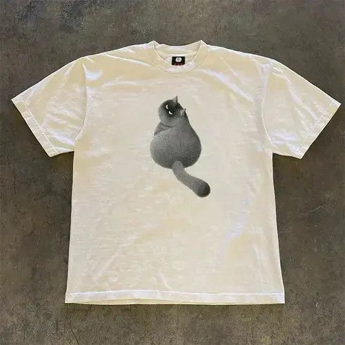 Japanese Brand White casual retro kitten print tee Size US L / EU 52-54 / 3 - 3 Thumbnail