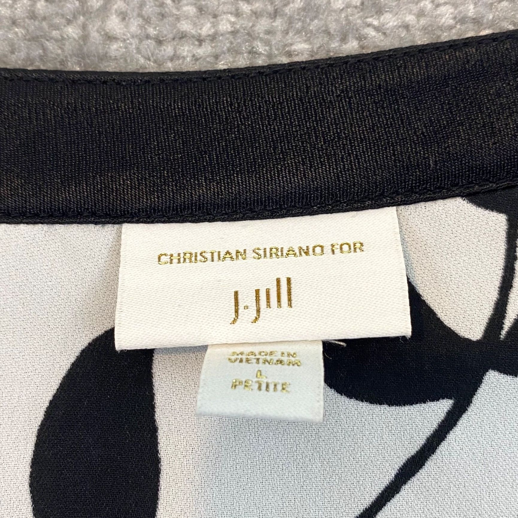 J. Jill Christian Siriano J. Jill Blouse Women LP Large Petite White Black Floral Career Size L / US 10 / IT 46 - 2 Thumbnail