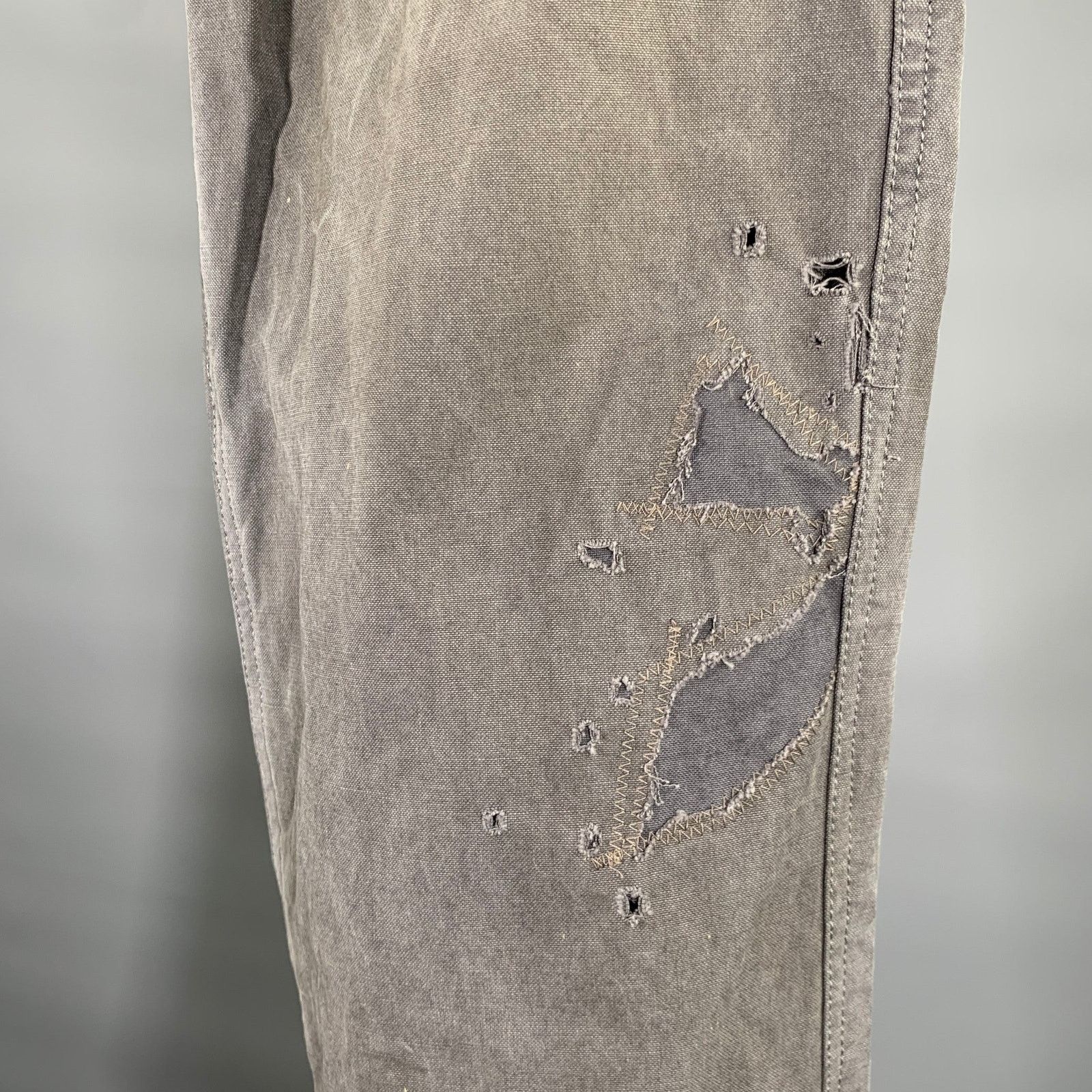 Visvim VISVIM Size L Grey Distressed Cotton Button Fly Casual Pants Size US 36 / EU 52 - 2 Thumbnail